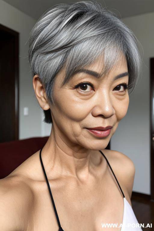 woman, ((asian)), (old), short gray hair - #main