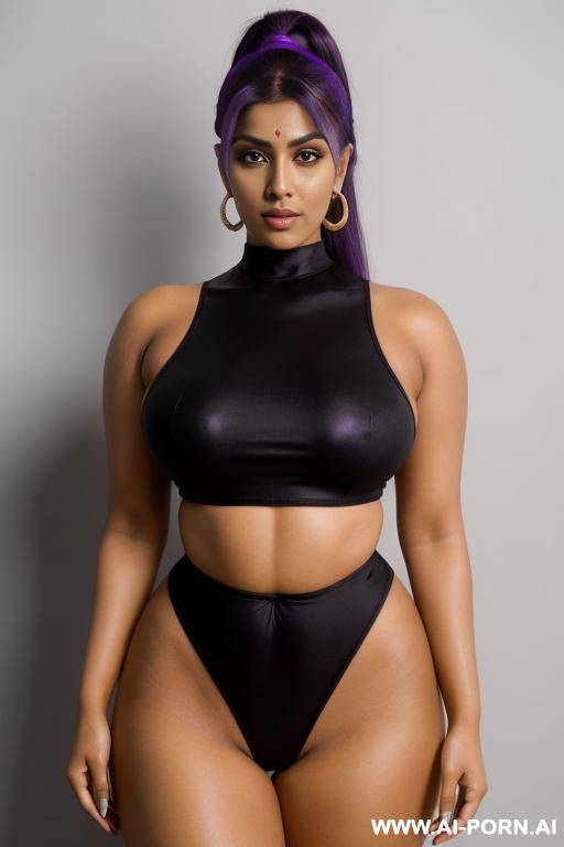 orange crop top on black bodysuit, ponytail - #main