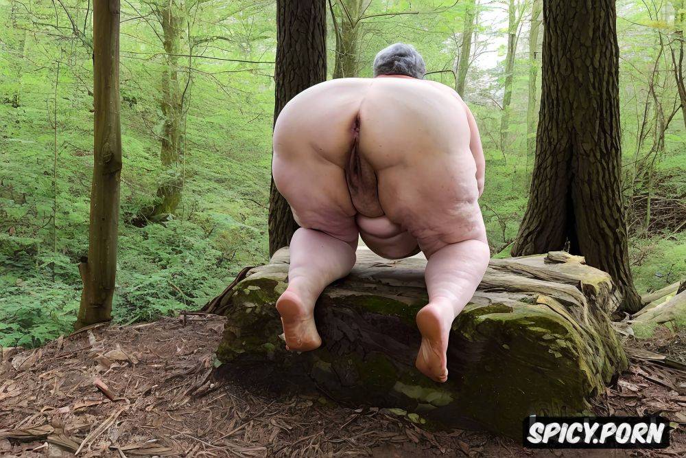 wrinkled, hairy anus, dimpled ass, short haired brunette, back ground woods - #main