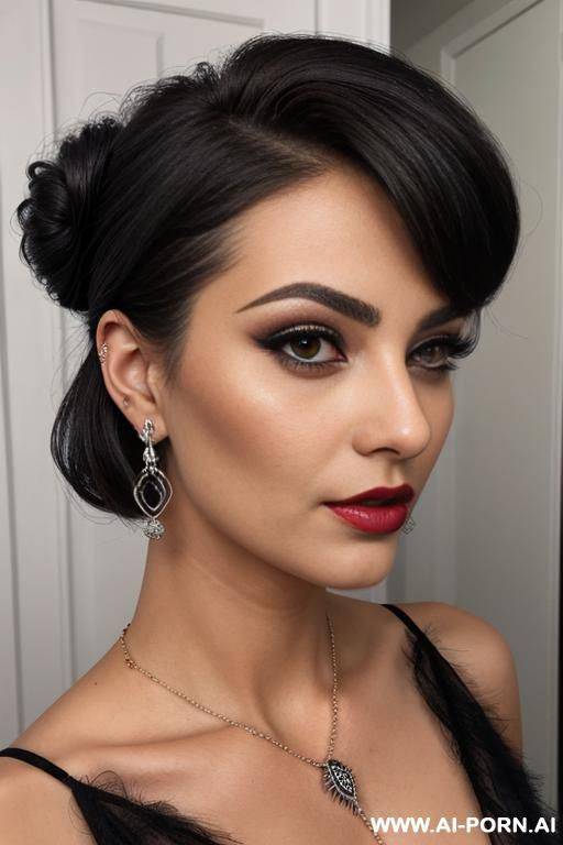 absolute beauty, dark princess, elegant woman, ((updo haircut))) (((hairy pussy))), strong dark eyeliner, earrings, necklace - #main