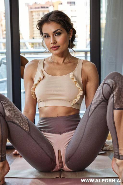absolute beauty matured milf, elegant lady, ((updo haircut))) (((hairy pussy))), dark eyeliner, earrings, necklace, ((creme transparent ruffle shirt)) ((totally naked bottom)) ((highheel sandals)) stockings, - #main