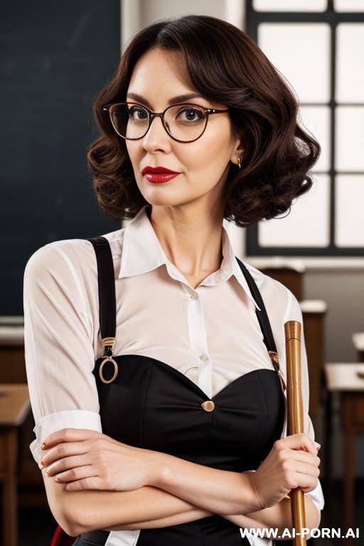 strict teacher glasses curly brunette holding a cane - #main