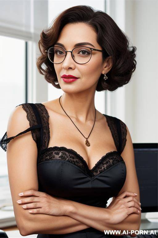 strict teacher glasses curly brunette holding a cane standing at the desk - #main