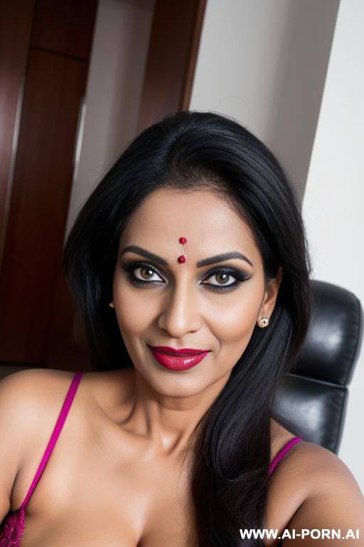 indian milf wife, cuckold, mature, having fun, makeup, busty mom, lipstick, smokey eyes, fantasy, masterpiece, hd, high quality, photorealism, more creative, sexy pose, devil smile, villain, look in the camera, seductive body. - #main