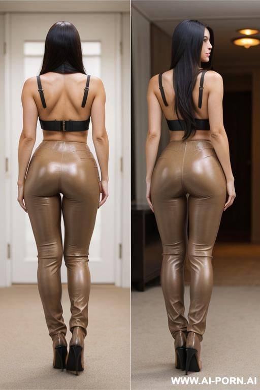 sexy ass in beige leather pants. 3, figure, rear view - #main