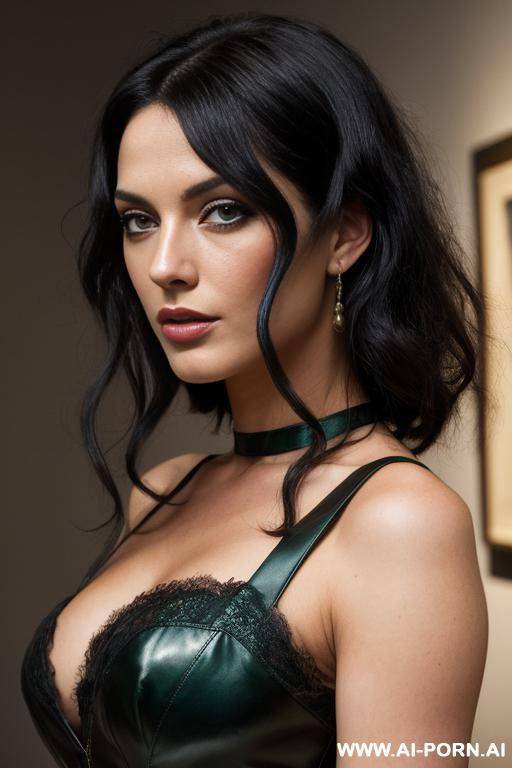 british model, black hair, dark green eyes, museum - #main