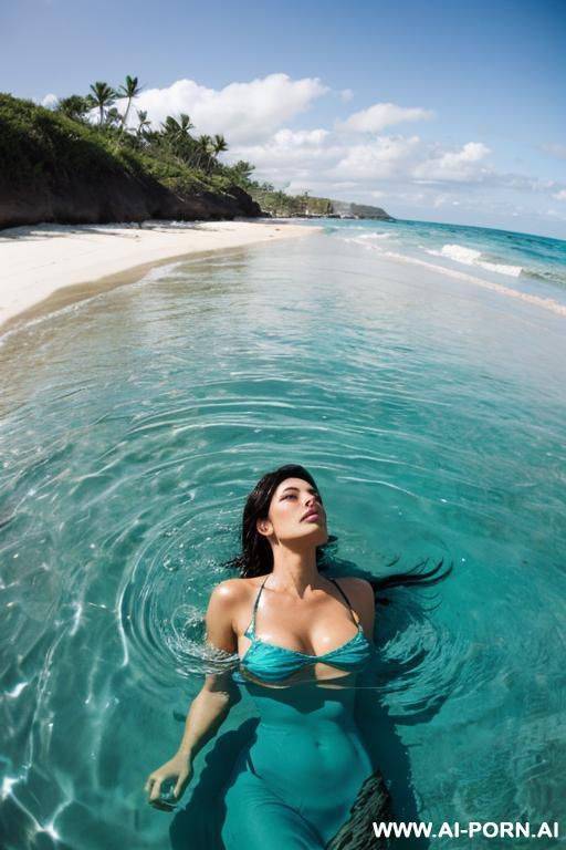 woman deep into the water on the beach - #main