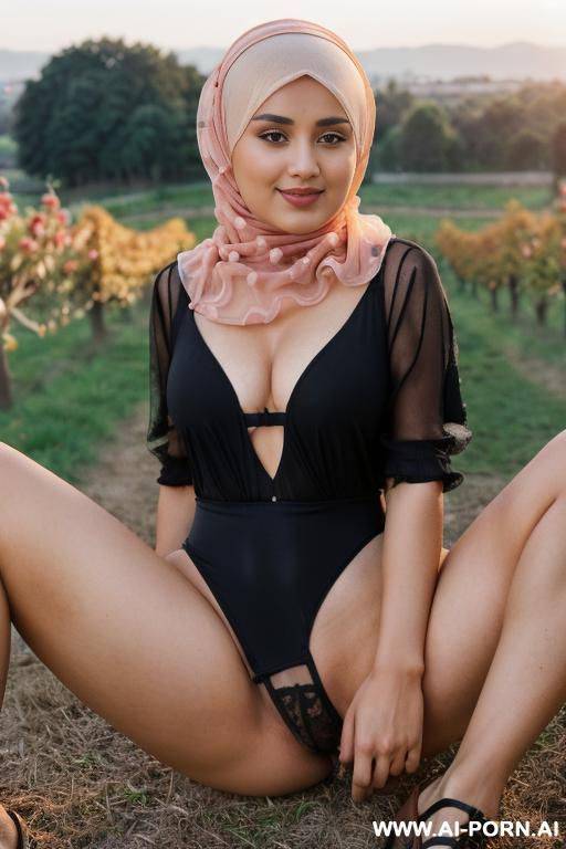 (((wide thighs))), (((thick thighs))), very micro swimsuit, high-cut leotard, (((high cut to the limit))), (((high-cut))), (((very-high-cut))), (((ultra-high-cut))), shoes, full shot view, (((hijab))) - #main