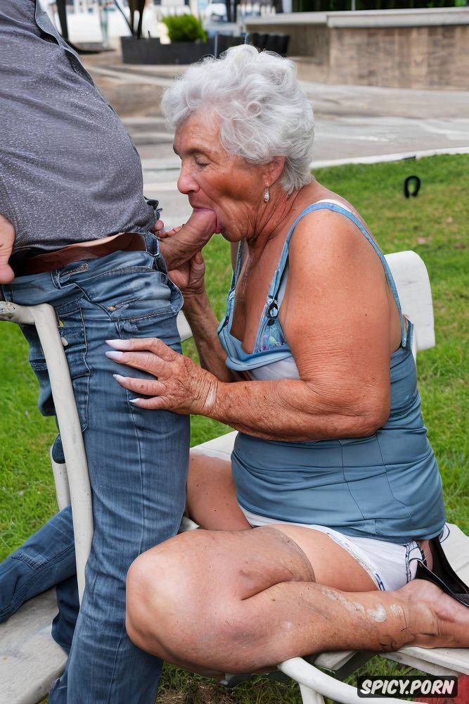 granny hobo dirty poor sit on bench outside detailed big labia - #main