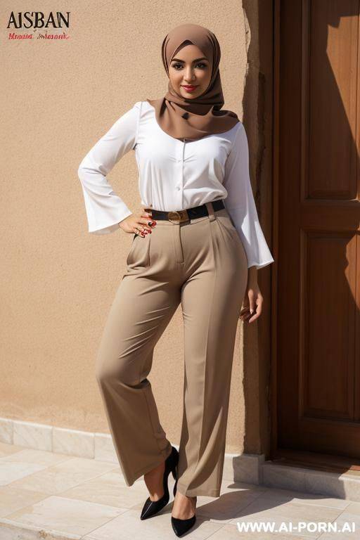 wide hips, headscarf, roll up sleeve, trousers, open legs - #main