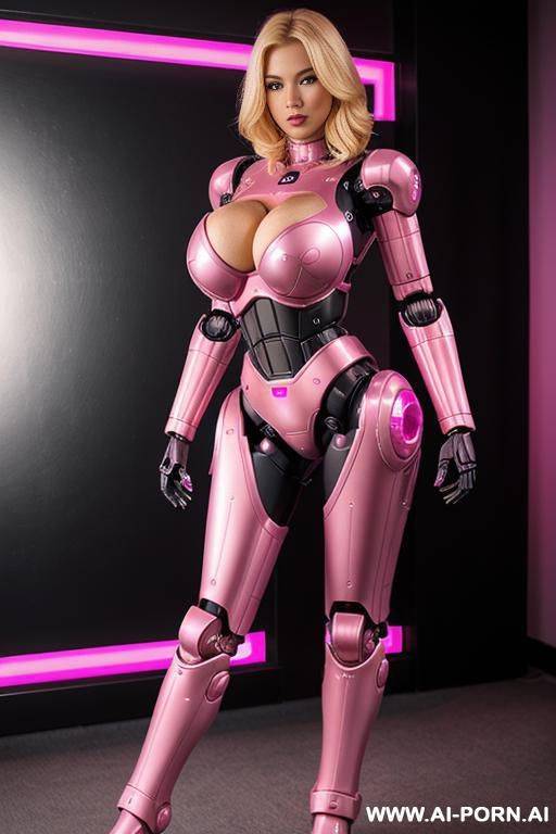 blonde, full body view, huge robotic tits, fully pink robotic body, athletic body - #main