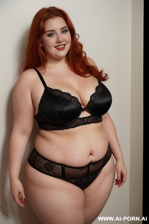 half body photo shot, about at elegant art gallery, obese bbw curvy with love handless and tummy, she is 20 years old, wearing a sexy and hot ((red)) gartert belt gothic lingeries. she is obese, standing with legs slightly apart. - #main