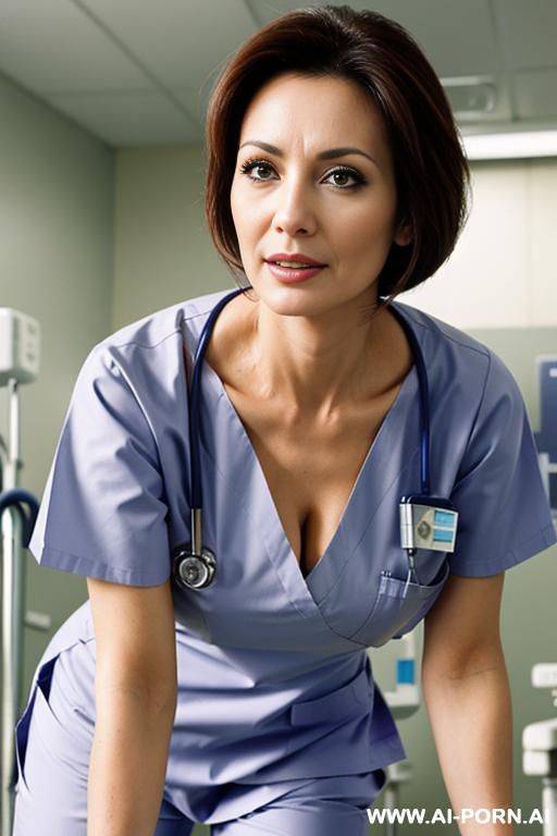(closeup) (bending down) (shocked look) (hospital) (nurse) (scrubs) - #main