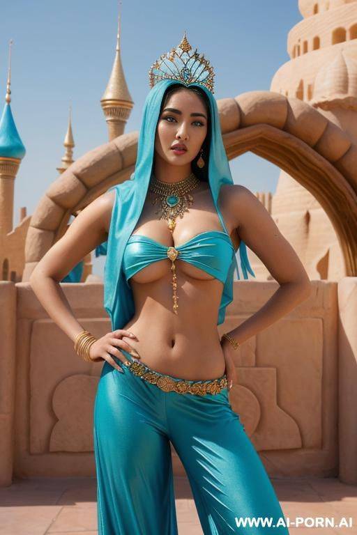 (close up) (famous theme park) (famous cartoon agrabah princess) (turquoise bedlah top and shal pants) (nip slip) - #main