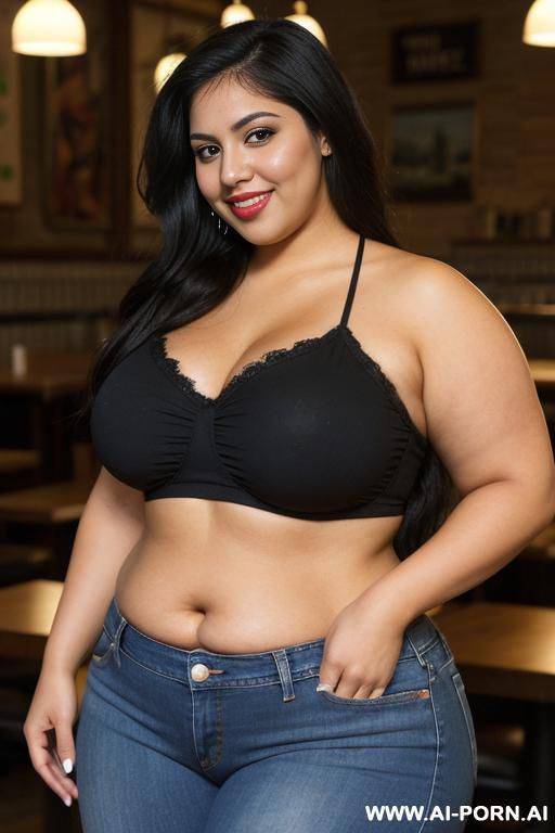 gorgeous mexican, chola, hourglass shape, massively wide hips, big woman, pizza parlor, extra thicc, plumped up - #main