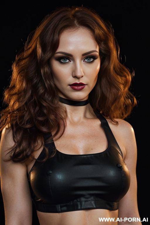 (((bdsm black crop top))) ((black dark background)) ((depth of field)) ((soft skin)) ((evening makeup)) ((look into camera)) (ideal facial ratios) (flirty and sexy energy) ((smokey eye)) (low light) ((very close view)) - #main