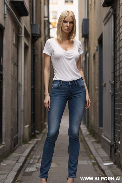 serious, slender, standing, t-shirt, jeans, triangle head - #main