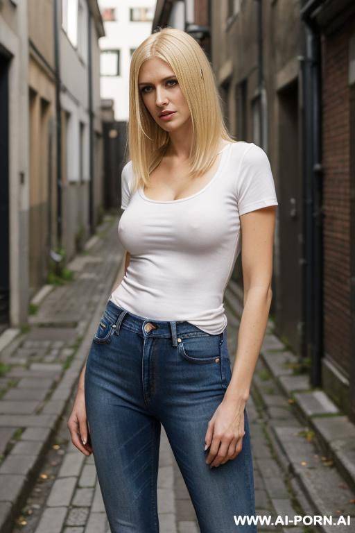 serious, slender, standing, t-shirt, jeans, thick head - #main