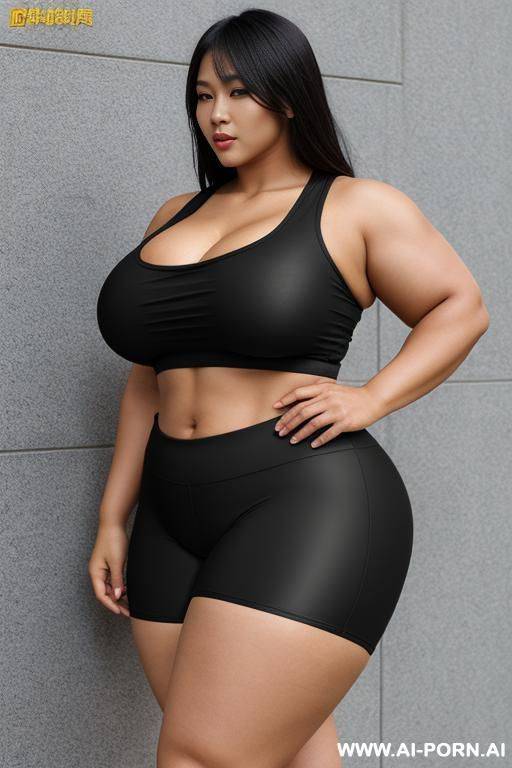 媚黑人妻, massive huge fat big obese bulked up thighs, tight shorts and top - #main
