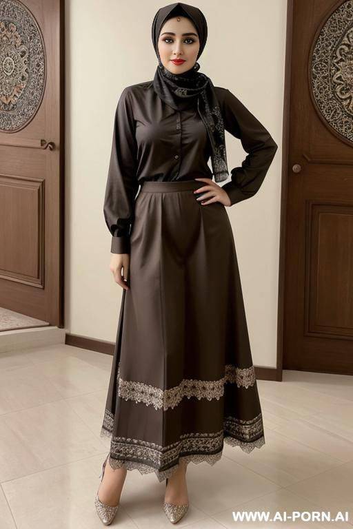 pakistani women with headscarf wearing long sleeve shirt and long skirt - #main