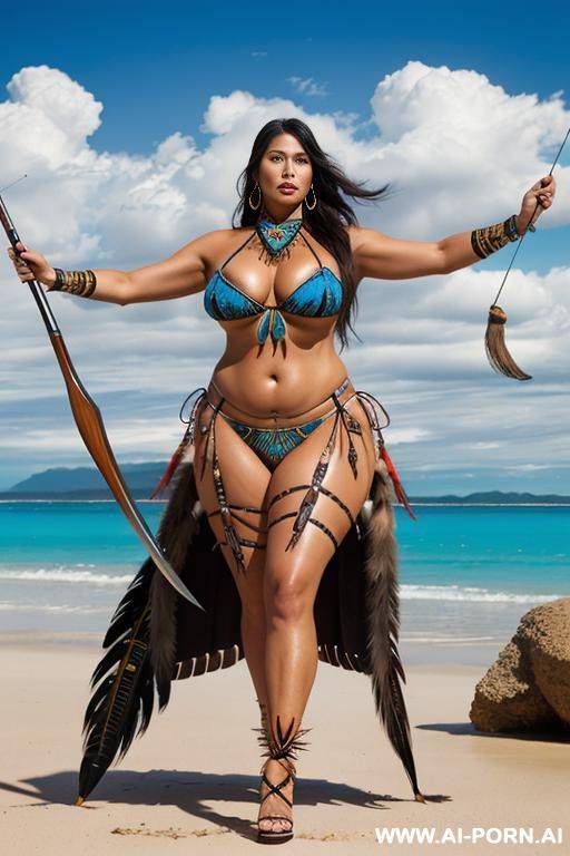 thick and sexy native american women with bow and arrow and repeater rifle and shaman bikini - #main