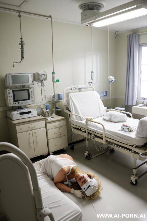 ((((medium shot)))) at hospital room ((((bent over hugging an oldchap man in bed)))) (((( pretty face italian bimbo wife full lips smile)))) ((((sexy and tight nurse white shirt half cleavage - #main