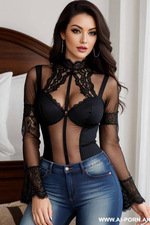 lace bodysuit, jeans - #main