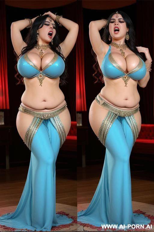 two women, (crying and screaming loudly from super ultra severe pain), (fainting from pain), (super ultra extremely seductive sexy belly dancer clothes:), (ultra fat massive saggy breasts), (super ultra fat massive saggy ass) - #main
