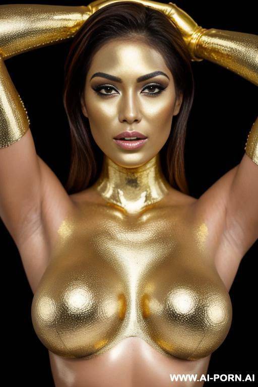 multiple gorgeous brazilian bimbos covered completely in gold bodypaint - #main