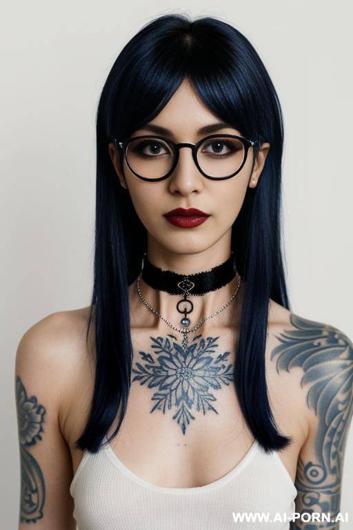 (emo) (choker) (tattoos) (glasses) (long hair) (white background) (depth of field) - #main