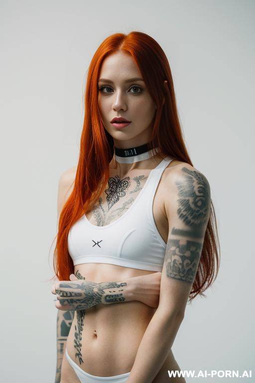 (athletic body) (emo) (choker) (tattoos) (long hair) (white background) (depth of field) (look into camera) - #main