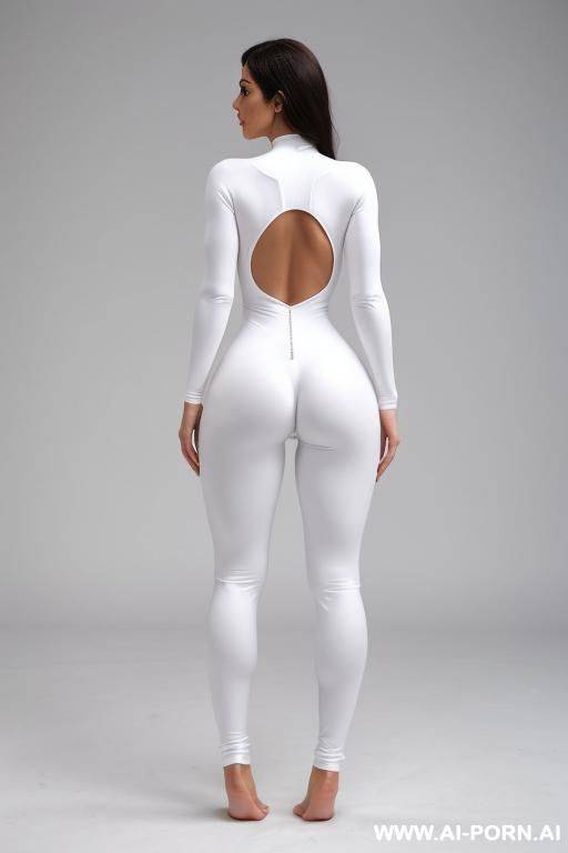 wearing tight white catsuit, bare feet - #main