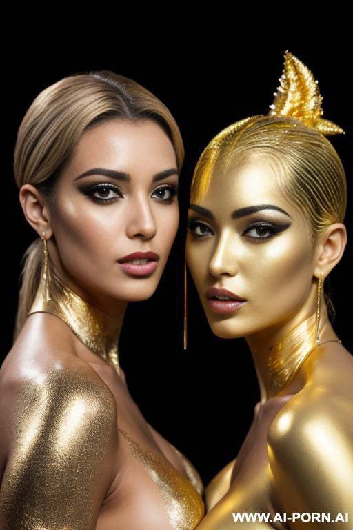 multiple gorgeous brazilian bimbos covered completely in gold bodypaint - #main