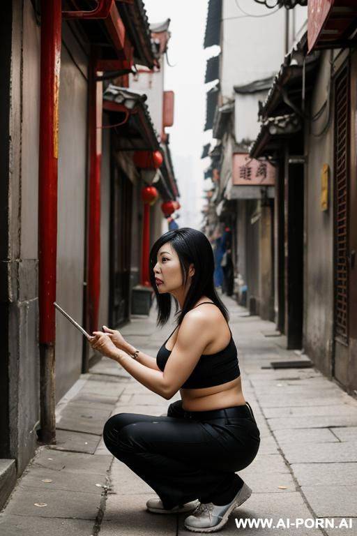 alley, pants, bending down - #main
