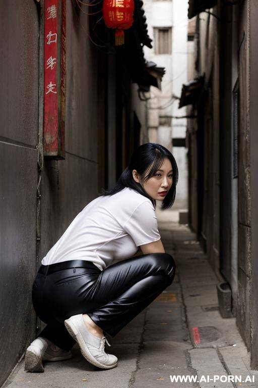 crouching in alley, shirt, pants - #main
