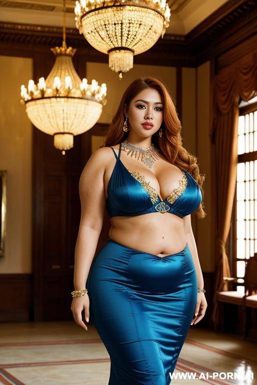 supermodel, tight blue dress, wide square hips, extra thicc, voluptuous - #main