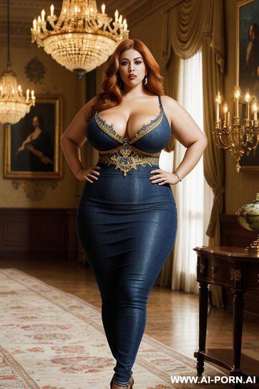 mexican, supermodel, tight blue dress, wide square hips, extra thicc, voluptuous - #main