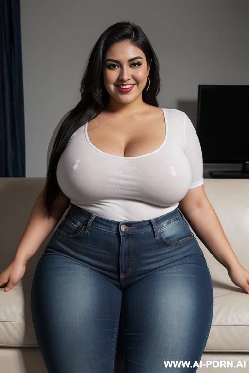 pear shaped, mexican, high rise jeans, extra thicc, white shirt, chola - #main