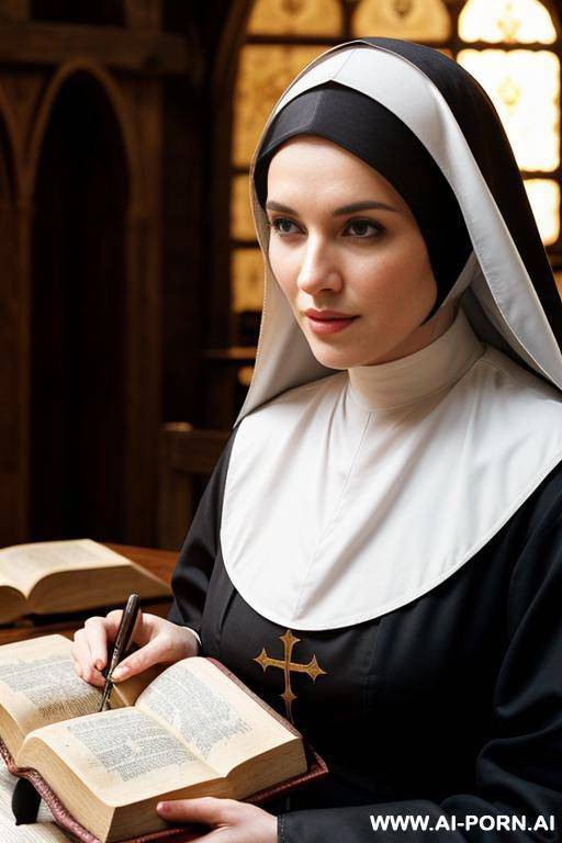 medieval nun reading the bible - #main