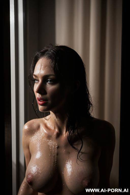 spying on woman changing in the dark, damp, moist, wet, outraged, observed, watched secretly, caucasian, erect nipples, suspicious, - #main
