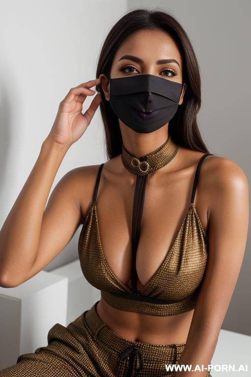 the model should wear croat top and ordinary pant and her face should be covered eyes mask - #main