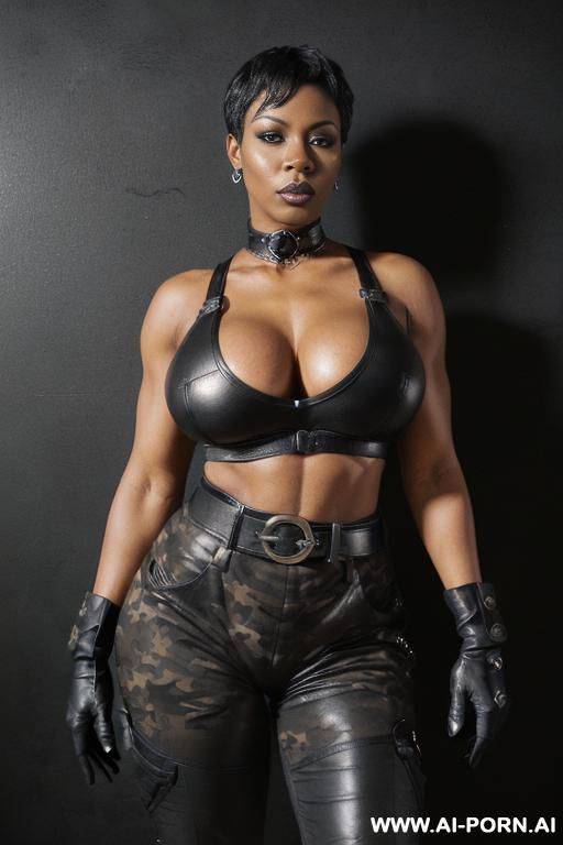 (((african, very beautiful face, gorgeous body, athletic build, toned body, strong legs and arms, juicy thighs, curvy figure, natural big breasts))) ((black hair, short haircut, ultrashort pixie, black - #main