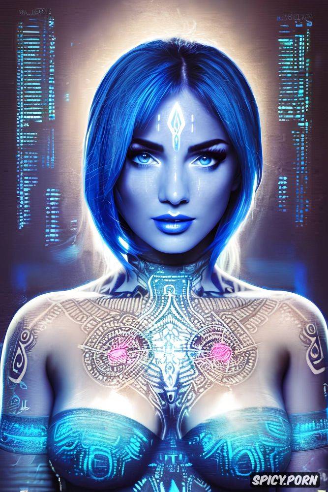 holographic projection, k shot on canon dslr, cortana halo combat evolved beautiful face digital blue - #main