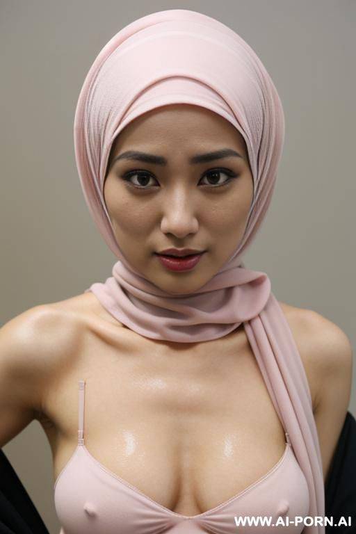 l-cup boobs, light pink nipples, seductive look, crying, wearing hijab - #main