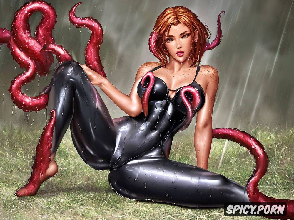 many oozing tentacles aggressively restraining and spreading arms and legs - #main
