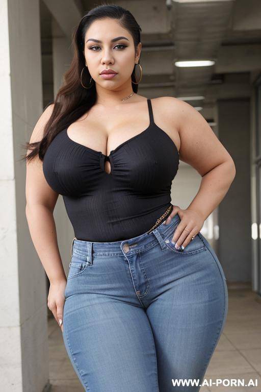 chubby, pear shaped, very wide hips, chola, tight jeans, supermodel face, chola, heavy makeup - #main