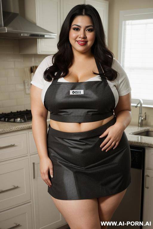 very fat, pear shaped, supermodel, wearing tight apron, big belly, , mexican, chola, chicana, shorts, wide hips, heavy makeup, extra thicc, chubby, long hair, massive butt, wearing tight apron, homemaker, housewife - #main