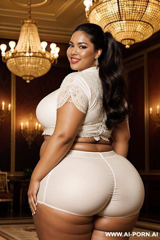 gorgeous mexican supermodel, pear shaped body, beautiful face, dark skin, shorts, plump and chubby, extremely plump and large butt - #main