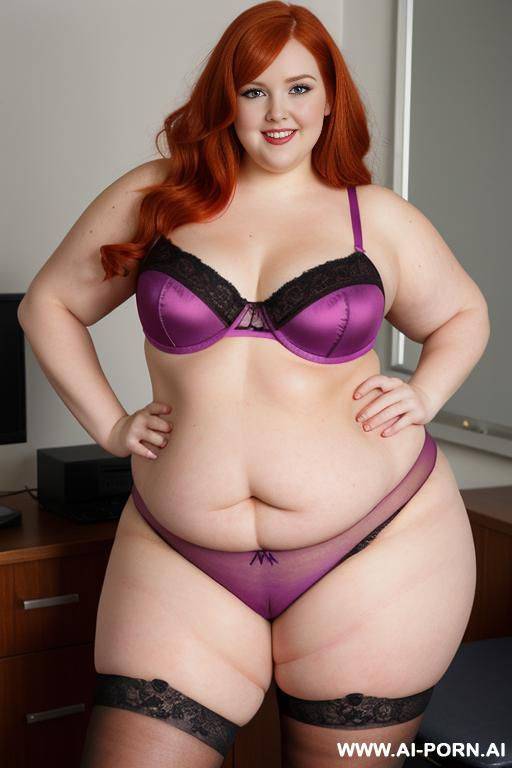 full body photo shot, about at classroom, a obese fat chubby fat thick and bbw redhead british, she has lovehandless and a soft medium tummy, wearing a sexy and hot magenta stocking suite web lingeries. - #main