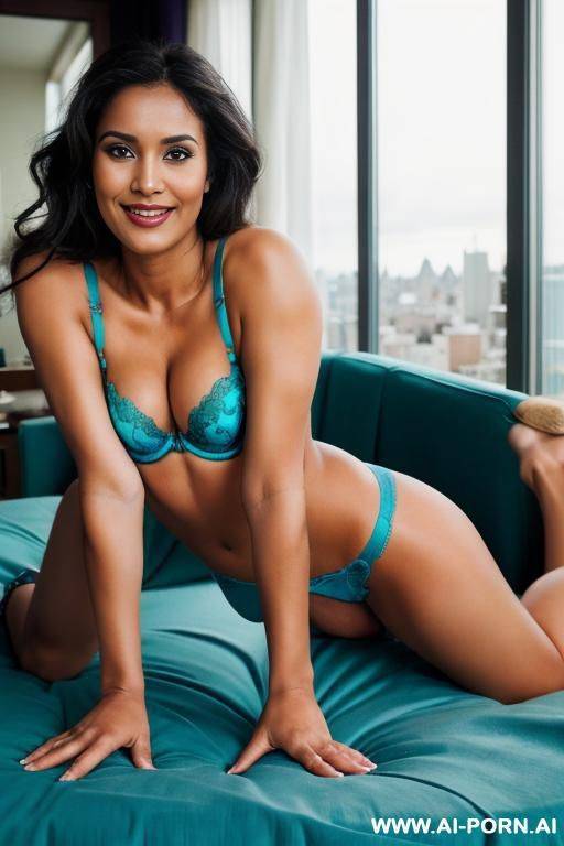 (( purple push up bra )), (pretty face), (detailed face), (soft slutty smile), (perfect), (natural lighting), ((highly detailed photo)), ((tanned indian)), dark complexion | , ((asin)), ((manhattan penthouse bedroom)) (big windows), ((busty)) - #main
